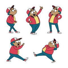 Cartoon Bald Boy Character in Various Poses – Vector Illustration Set