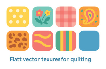 Colorful Fabric Patterns. Flat vector mini-illustrations of fabric textures for quilting in colors children's