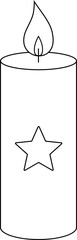Obraz premium Christmas candle decoration star pattern outline vector. Festive candle with star coloring page isolated. Transparent background. svg.