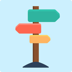 Colorful directional signpost with three blank arrows pointing in different directions