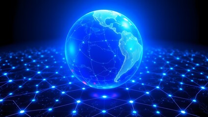 Fototapeta premium Global Connectivity A Futuristic Representation of the Earth on a Network Grid