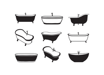 Bathtub, Bathtub vector bundle, Bathtub clipart, Bathtub silhouette.	