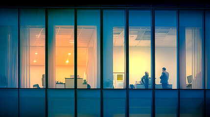 Lit up windows of night City, people working late hours