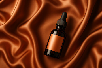Amber Dropper Bottle on Shiny Satin Fabric for Skincare