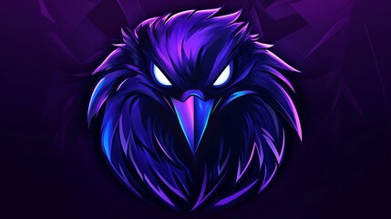 Intense digital illustration of an intimidating raven with glowing eyes and dramatic feather details photo
