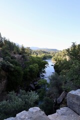 Lush greenery of the canyon as seen from a drone. High quality photo