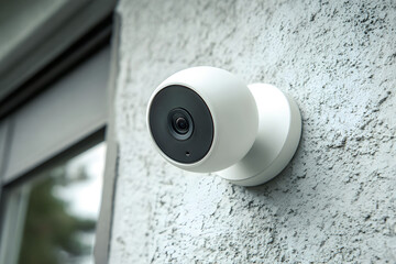Home Security Camera Installation: A pristine home security camera, installed on a textured exterior wall, symbolizing vigilance and advanced protection.