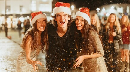 Happy young people at party making selfie 