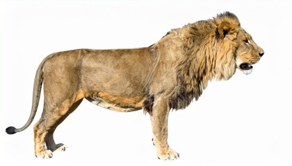 Obraz premium Majestic African Lion Profile, Wild Cat, Isolated White Background