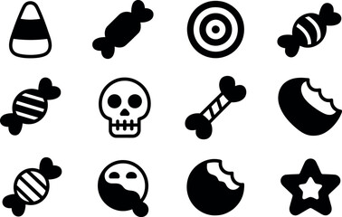 Spooky Halloween Candy Vector Icons:  Black and White Style
