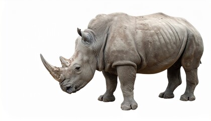 Obraz premium Powerful White Rhino Isolated, Grey, Thick Skin, Large Horn, Mammal, Wildlife, African, Endangered, 