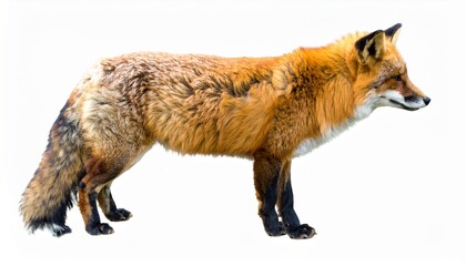 Obraz premium Red Fox Profile Wild Animal, Furry, Bushy Tail, Isolated