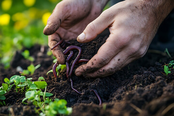 Farmer holding earthworms for vermicomposting and sustainable agriculture