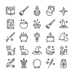 Witchy Objects Collection Spell Book Potion Broom Hat Crystal Ball magic