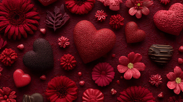 beautiful Valentine's Day texture with scattered symbols of love including hearts flowers and festive decoration - Powered by Adobe