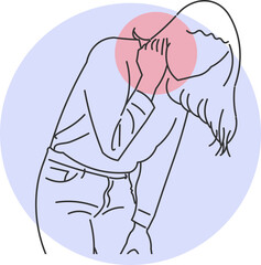 Illustration of a Woman with Severe Neck Pain and Poor Posture