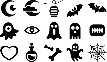 Spooky Halloween Vector Icons:  Black Glyph Style Set
