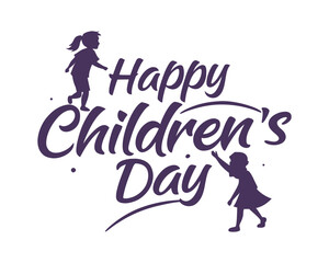 Happy Childrens Day Celebration with Two Silhouettes of Girls