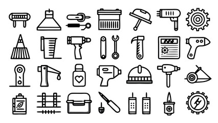 Workshop Tools Icons – Minimalist Black Outline Designs
