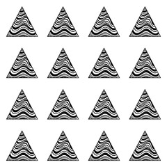 A seamless pattern featuring triangles filled with abstract wavy black lines. Suitable for backgrounds, textiles, prints, and decorative elements.