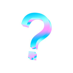 Iridescent question mark 3d icon on transparent background