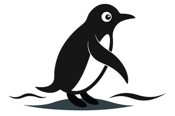 Obraz premium Black silhouette of a penguin walking on abstract ground