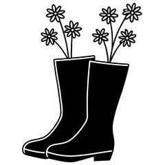 Rain boots with flowers vector featuring floral and seasonal elements, perfect for prints, web, or digital design.