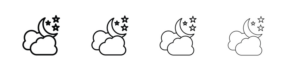 Cloud moon icon in modern stroke line style. Vector 10 eps
