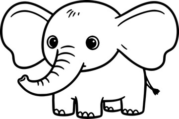 Obraz premium Cute Cartoon Elephant Outline for Kids Coloring Page – Black and White Animal Illustration