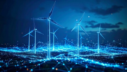 Wind Turbines Generating Clean Energy with Digital Network