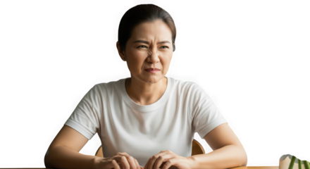 Woman with red irritated skin and discomfort on her face