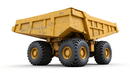 Obraz premium Huge empty mining dump truck isolated on white background. Perspective. Front side view. Right side. 3d illustration.