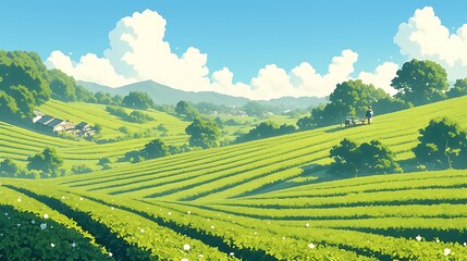 Fototapeta premium landscape with green grass and blue sky