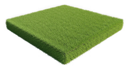 Square block of vibrant green artificial turf on a black background