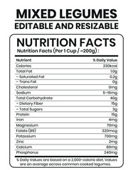 Fototapeta premium Legumes, Legumes nutrition facts, Editable Nutrition Template, Nutritional Information, Supplement list,healthy food, beans, lentils, chickpeas, vegetarian, vegan, 