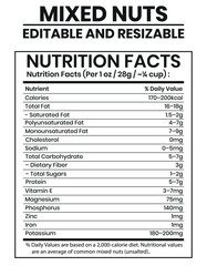 Fototapeta premium Mixed nuts nutrition, Editable nutrition facts panel, Nut nutrition facts, healthy nuts, Nutrition label, 