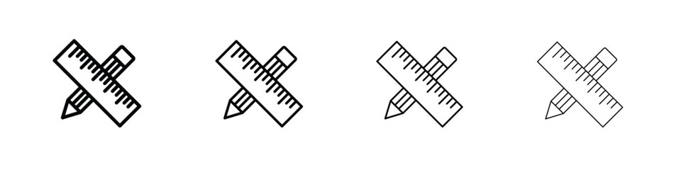 Pencil and ruler icon in modern stroke line style. Vector 10 eps