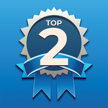 Top 2 Award Badge Blue Ribbon Emblem Design