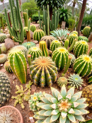Obraz premium Panorama of various cacti and other succulents in botanic garden