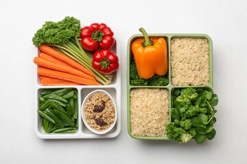 Minimalist Flat Lay of Fresh Vegetables and Whole Grains for Balanced Plant-Based Diet Guide