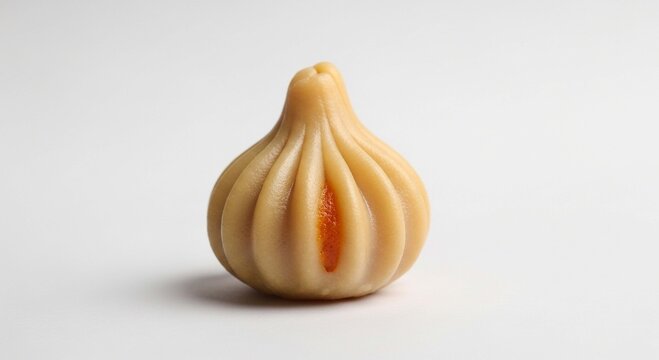 A single, beautifully crafted modak, a traditional Indian sweet, isolated on white.
