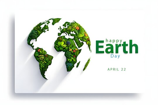 Celebrate happy earth day april with green world map and environmental awareness message