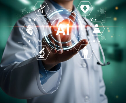 Doctor Using Artificial Intelligence Interface for Medical Diagnosis and Treatment Innovations