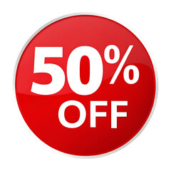 A vibrant red circle displays a 50 off promotion, isolated on transparent background
