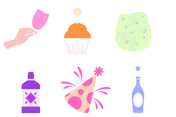 Celebration Drinks and Festive Treats:  Flat Lay, Pastel Colors, Joyful Mood
