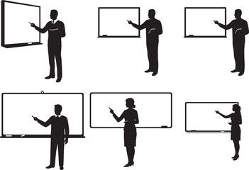 Business professionals presenting at whiteboards silhouette