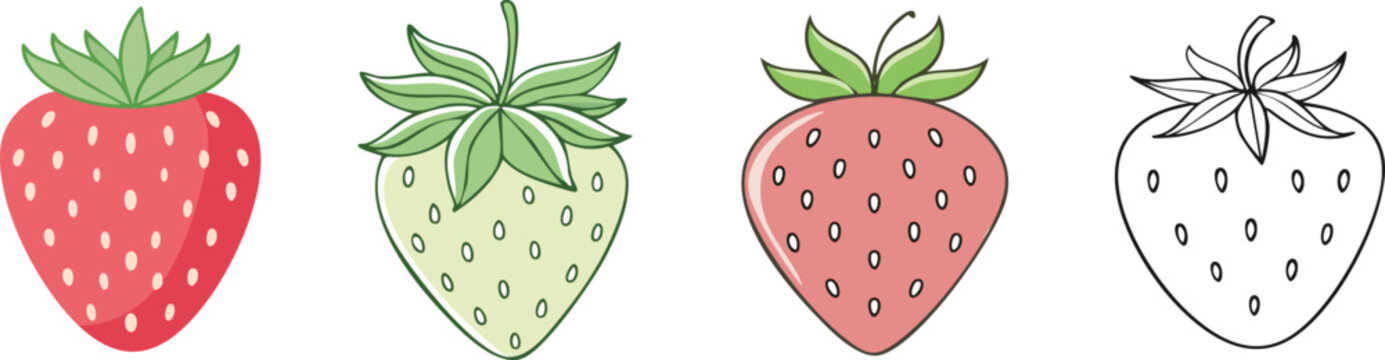 Set of berry strawberry in doodle style.eps