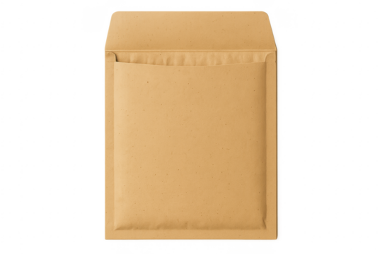 Realistic padded envelope mockup isolated on transparent background