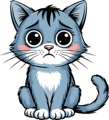 Fototapeta premium Sad Kitten Cartoon Character with Big Eyes on Transparent Background Vector Illustration