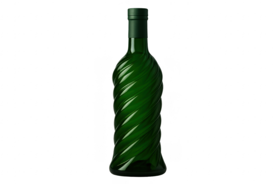 Elegant Green Glass Wine Bottle with Spiral Design on Transparent Background - Powered by Adobe